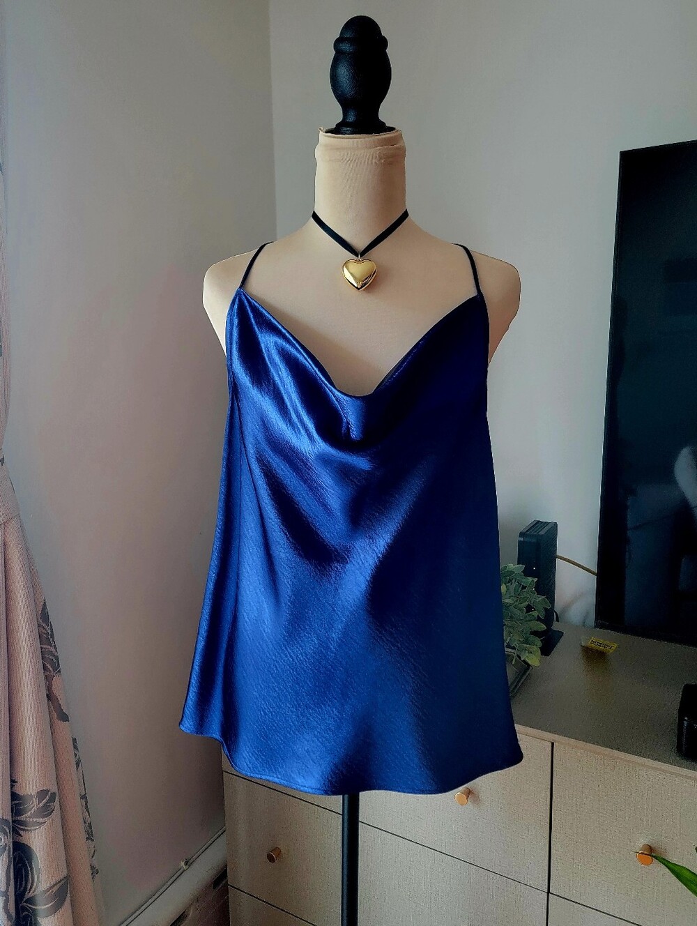 Express Royal Blue Satin Cowl Neck Cami Top M